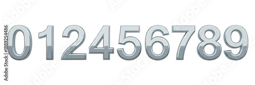 Silver 3D Numbers Zero to Nine Isolated on Transparent Background