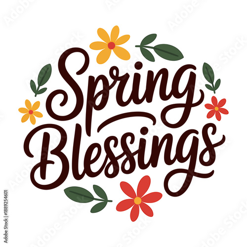 Spring Blessings Floral Design Greeting Card Illustration