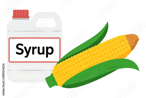 Illustration of syrup bottle and corn on the cob