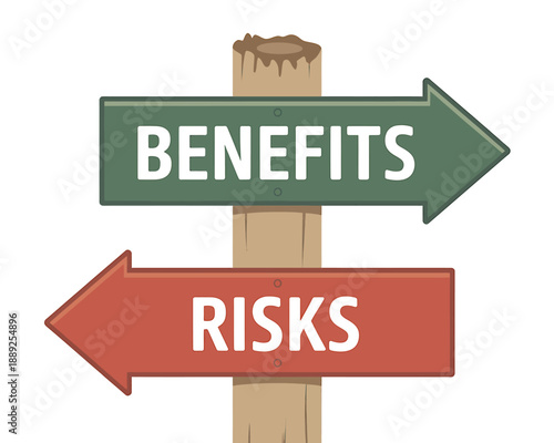Benefits and Risks Signpost Decision Making Illustration