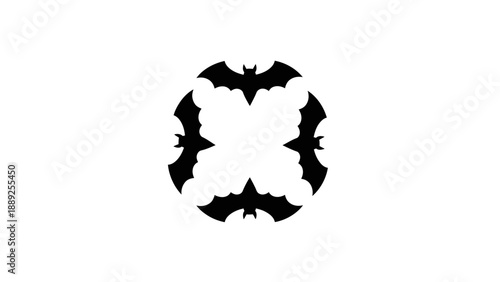 A circular arrangement of black bat silhouettes.