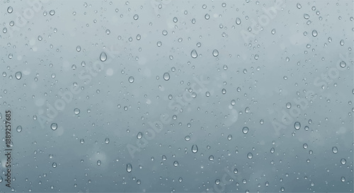 Clear Raindrops on Glass Surface with Blue Gradient Background