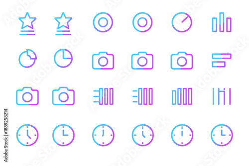 Various icons in blue and pink representing different concepts and activities with a modern design