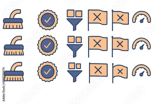 Cleaning tools and icons displayed together in a simple design for easy understanding of cleaning processes