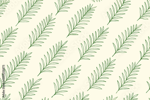 Pattern of green leaves on a light background suitable for various design projects or fabric prints