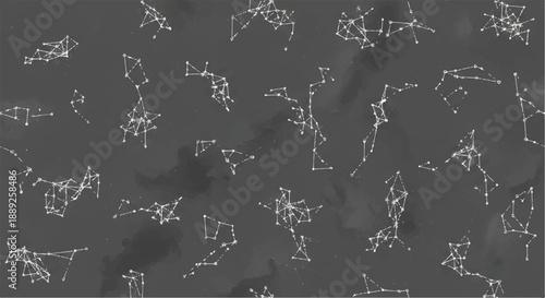 Abstract White Constellation Network on Dark Gray Background