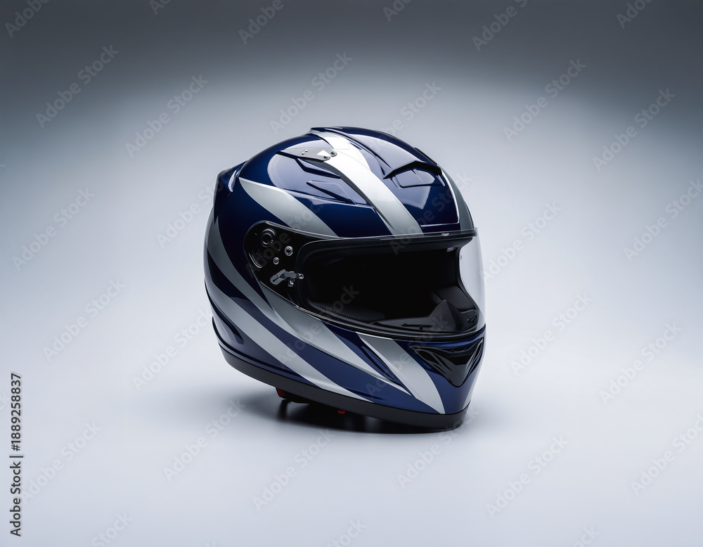 Fototapeta premium Performance Oriented Headgear with Blue and White Geometry and Precision Racing Lines