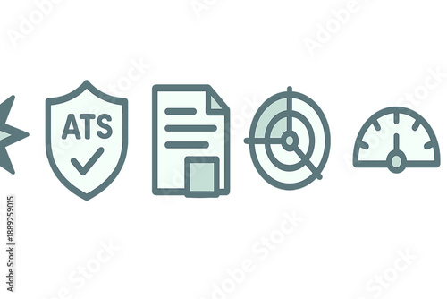 Icons representing different elements of job application tools used during the hiring process in a work environment