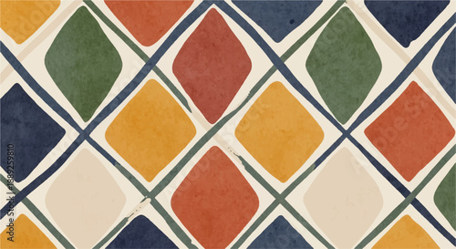 Abstract Watercolor Harlequin Diamond Pattern Background
