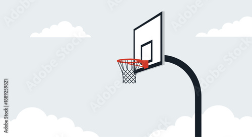 A basketball hoop and backboard with a net, set against a cloudy sky, symbolizing sports, competition, recreation, and the game of basketball in an outdoor s...