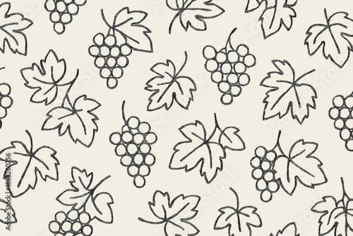 Grapes and leaves drawn on a light background showing a pattern in a simple style for creative use and design