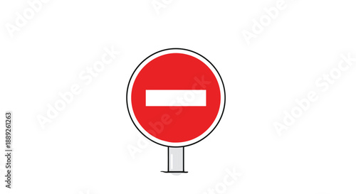 A red circular sign with a white horizontal bar, indicating 'Do Not Enter' or 'No Entry', presented in a clean, vector illustration style with a dark gray pole.