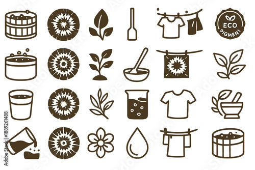 Symbols of eco-friendly activities for natural dye production in a sustainable process