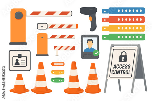 Access control items including barriers and identification tools in a workspace setting