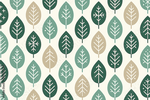 Patterns of leaves on a plain background in various shades of green and beige show a simple design suitable for decoration and crafts