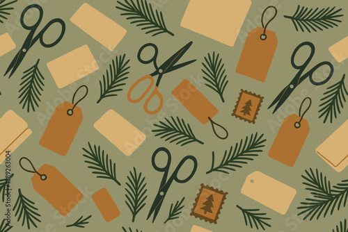 Craft items and tools are arranged on a green background for a creative session in a workspace during daytime hours