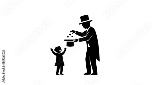 Magician performing magic trick for a child.
