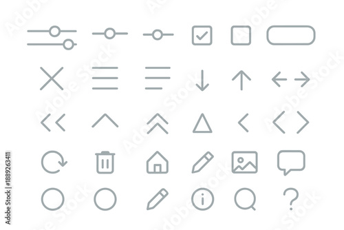 Basic icons for user interface design showing different functions and actions in a simple layout