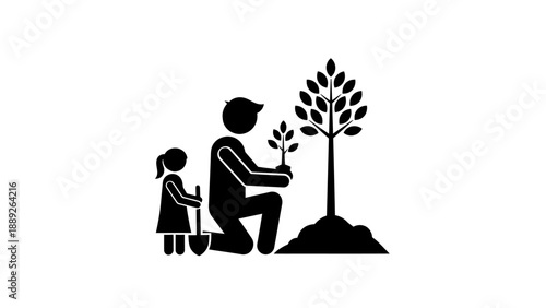 Father and daughter planting a tree together outdoors.