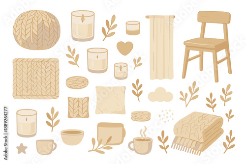 Warm and cozy arrangement of home decor items in neutral tones for creating a comfortable living space