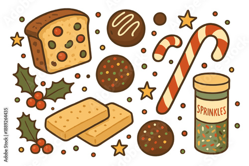 Holiday treats with cookies, candy canes, and colorful sprinkles for festive celebrations in December