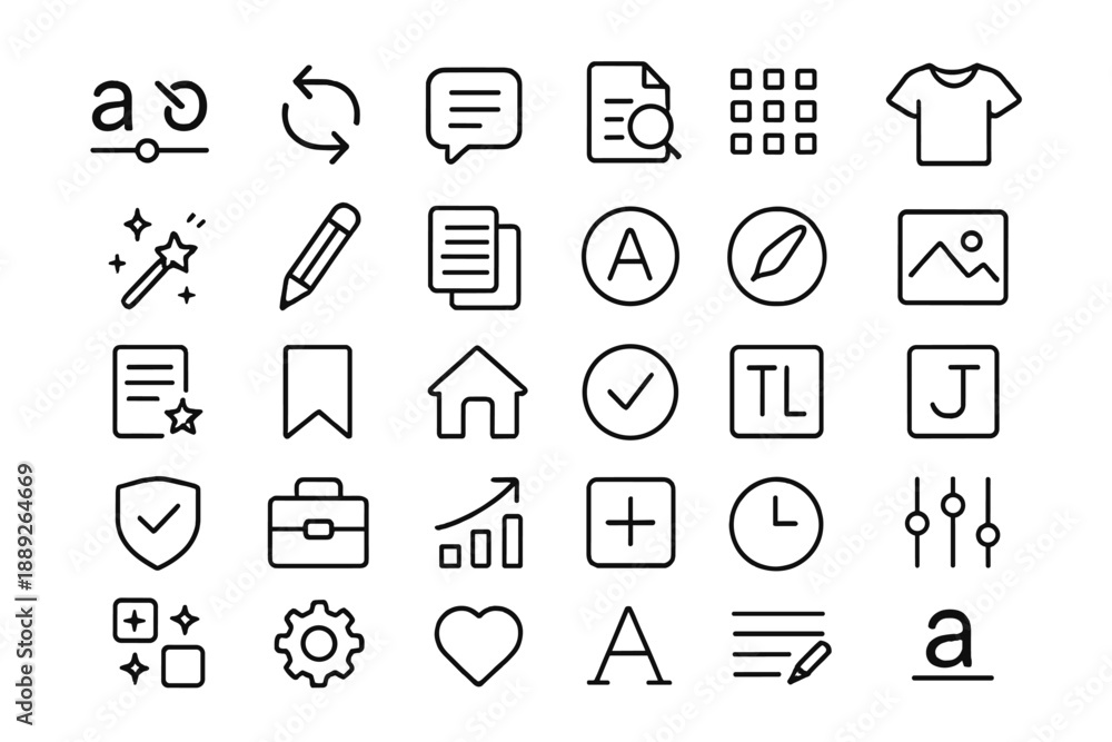 Fototapeta premium Symbols and icons showing different tools and functions for design or technology in a simple layout on a white background