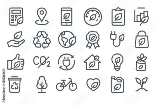 Icons representing environmental themes and sustainability practices for awareness and education on green living
