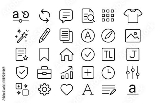 Symbols and icons showing different tools and functions for design or technology in a simple layout on a white background