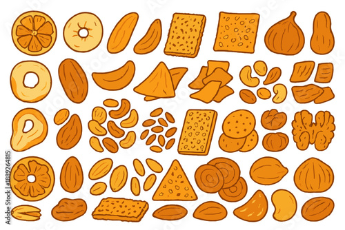Various types of dried fruits and nuts arranged in a colorful pattern for a healthy snack option or cooking ingredient