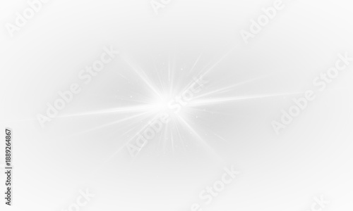 Light rays and starburst flare with glowing explosion. Lens flare beams, bright sparkle, and magical starlight energy.