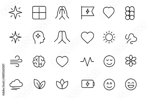 Icons of health, wellness, and nature create a simple visual guide for positive living and mindfulness practices