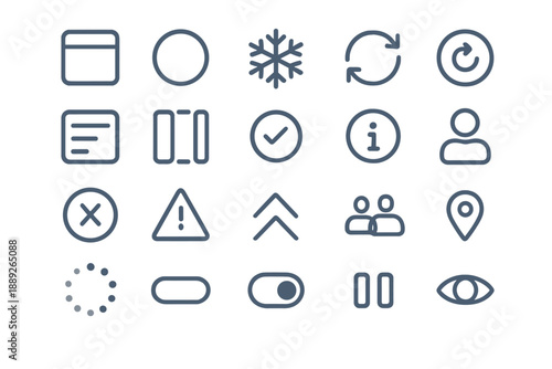 Collection of simple icons for user interface design showcasing various functions and features in digital applications