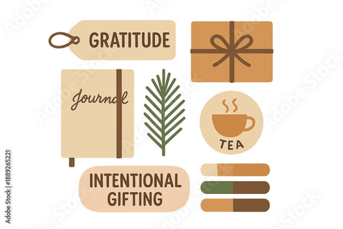 Creative ideas for intentional gifting with gratitude journal, tea cup, and wrapped presents in a cozy setting