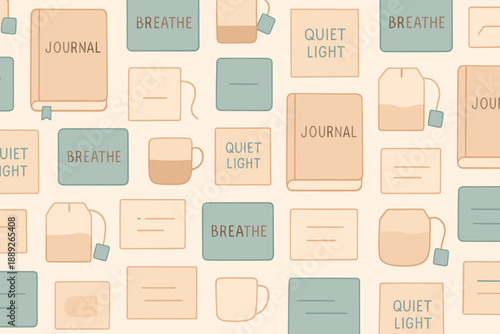 Soft colors and simple words create a calming pattern on a light background in a cozy room setting