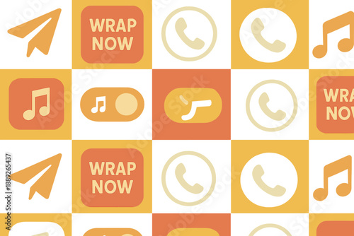 Graphic showing communication and music icons in a grid layout with bright colors and clear symbols for various activities