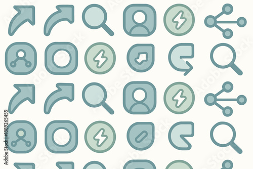 Various icons displayed in a grid showing different functions for an app or website in a simple design