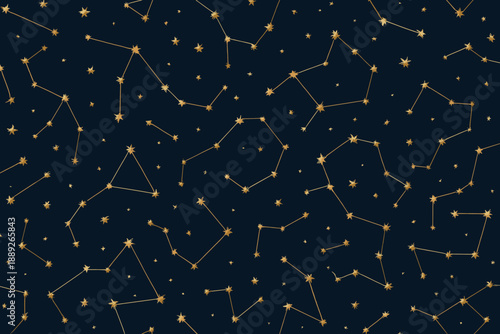 Stars and constellations in night sky showing patterns of various shapes on dark background