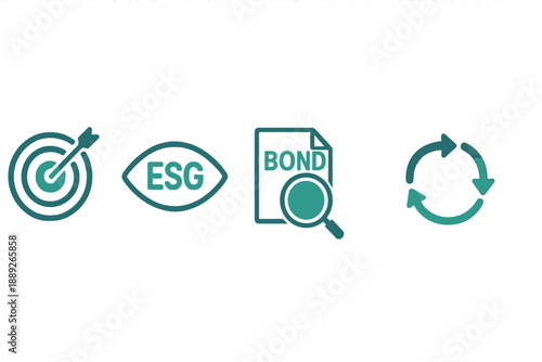 Icons represent target, ESG, bond document, and recycling process related to business and finance discussions