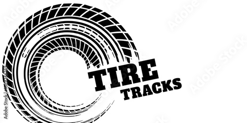 unge tire track, wheel braking marks. Truck, car or motorcycle tread pattern silhouette. Auto race, motorsport, speed racing design element. eps 10