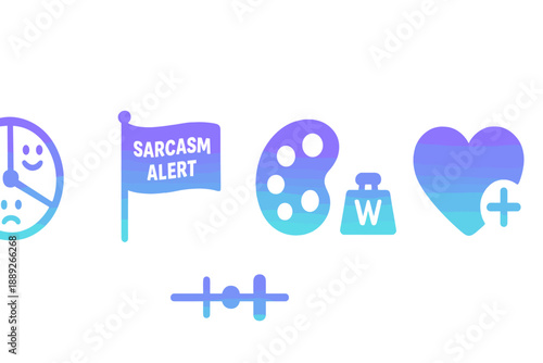 Collection of icons showing emotions, creativity, and health in simple graphic design style
