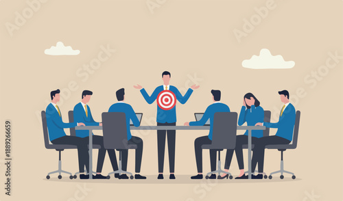Awkward moment, embarrassment conversation, nervou work, moment concept, awkward confused red big bullseye too target businessman team meeting helpless speech bubble
