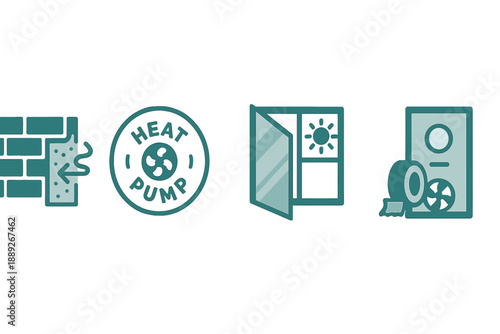 Heat pump installation process showing wall setup, equipment, and tools for proper functioning in a residential space