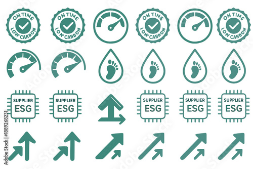 Symbols related to sustainability efforts and environmental indicators used by businesses in supply chain management
