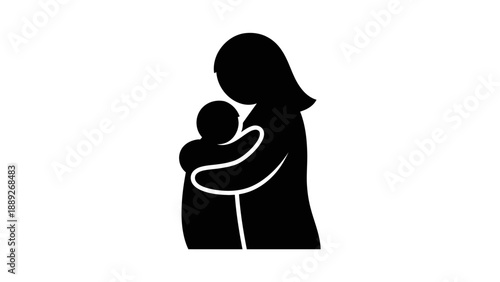 Mother holding baby in her arms tenderly.