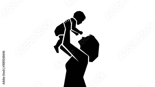 Silhouette of a mother holding her baby in the air.