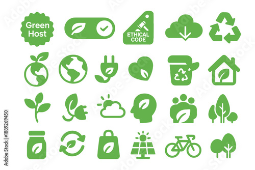 Green icons showing environmental awareness and sustainability concepts for digital use and web design development