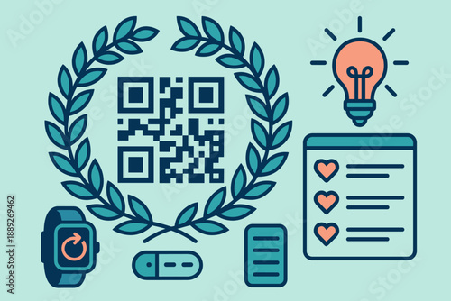 Modern health tools with QR code and digital devices for tracking wellness in everyday life