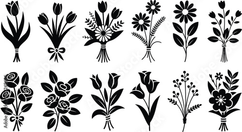 Conceptual Floral Elements, A Diverse Set of Stylized Botanical Silhouette Designs
