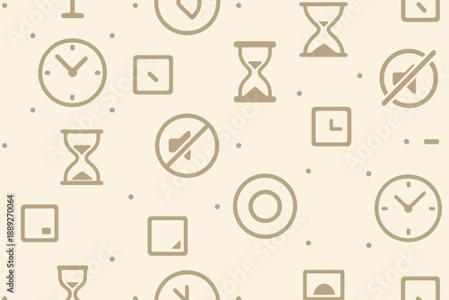 Various clock and hourglass symbols arranged in a pattern on a light background
