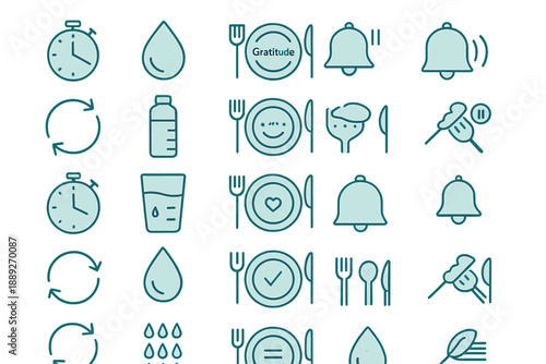 Various icons representing meal preparation, dining activities, and kitchen tools for food-related tasks and events